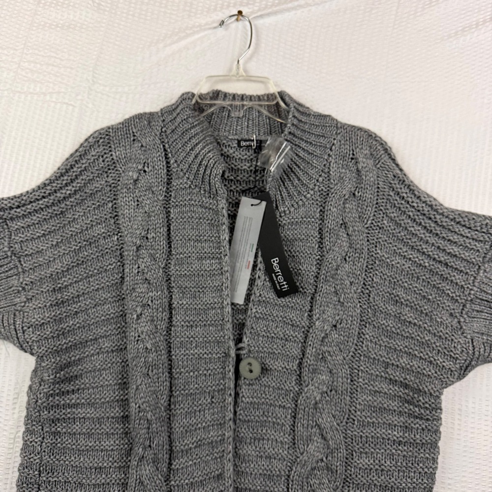 Berretti Italy M/L Gray Wool Blend Cable Knit Cardigan NWT Short Sleeve